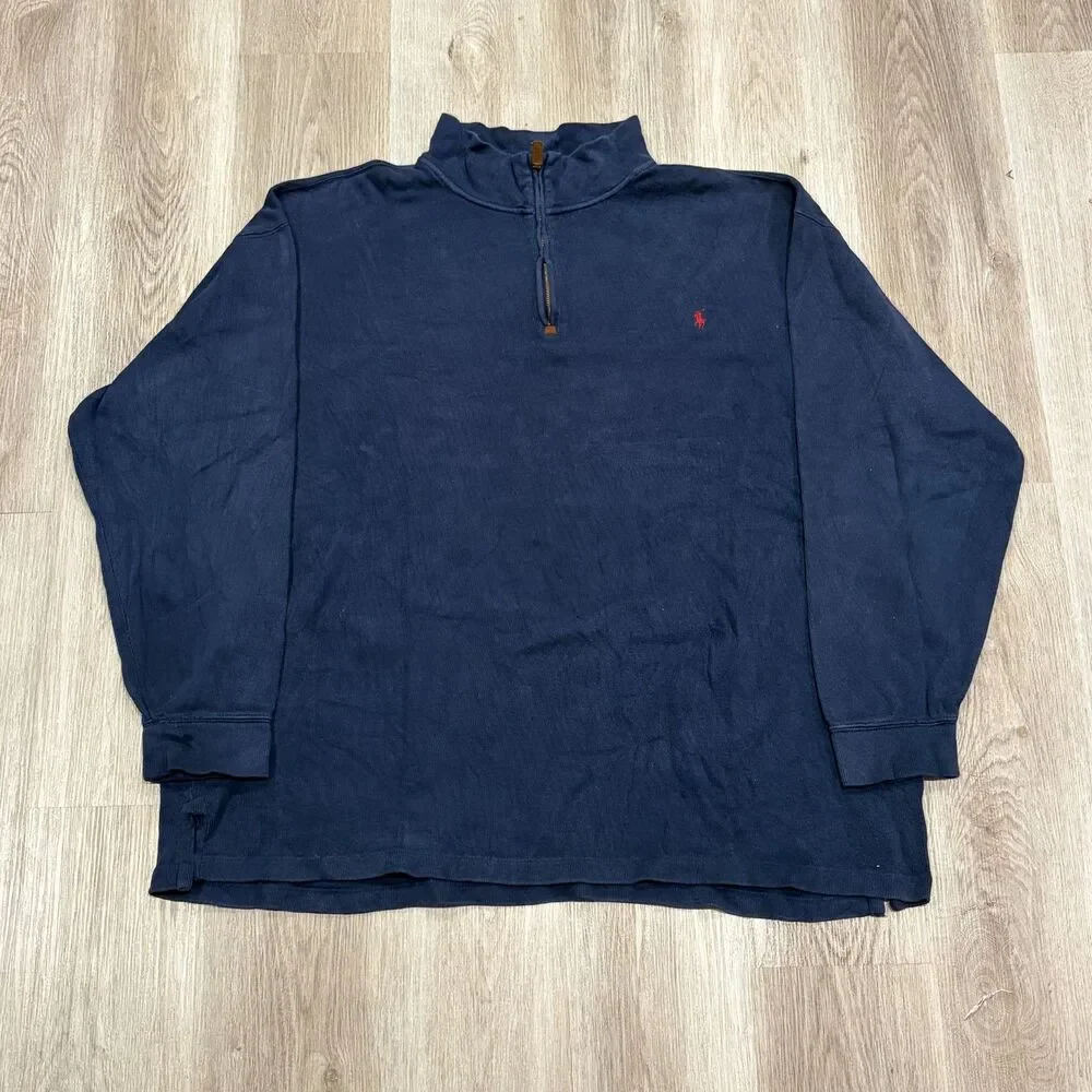 Polo Ralph Lauren Sweater Mens 3XLT Estate Rib Quarter Zip Dark Blue Polo Pony